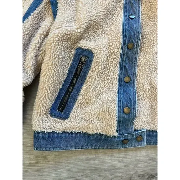 $495 VERONICA BEARD "Potter" cropped fleece and denim jacket coat sz S